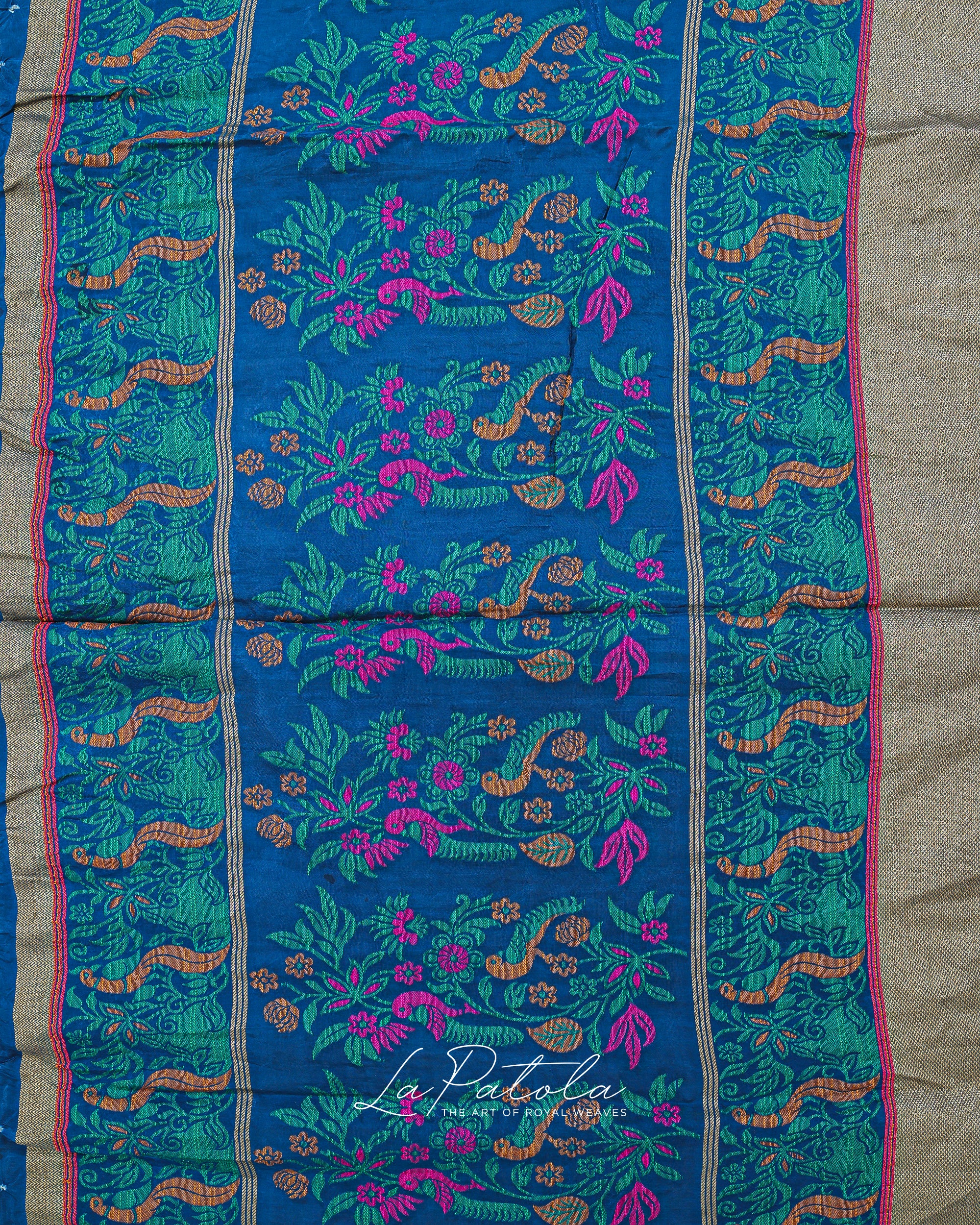 Royal Blue Floral Pallu Bandhej Saree