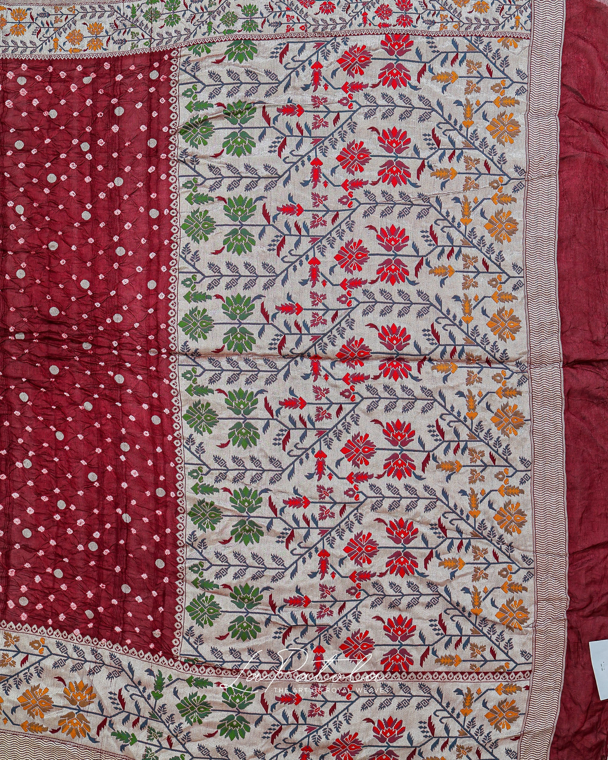 Maroon Floral Panel Bandhej Saree