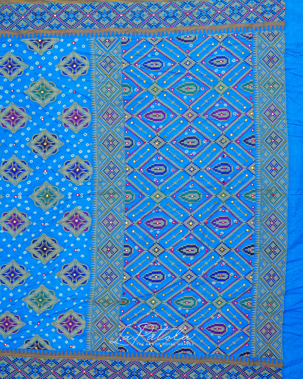 Sky Blue Geometric Bandhej Saree