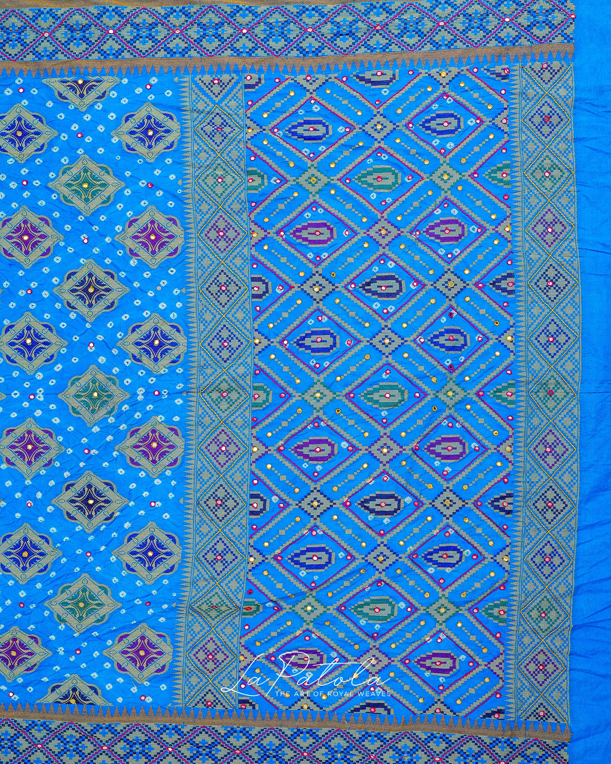 Sky Blue Geometric Bandhej Saree