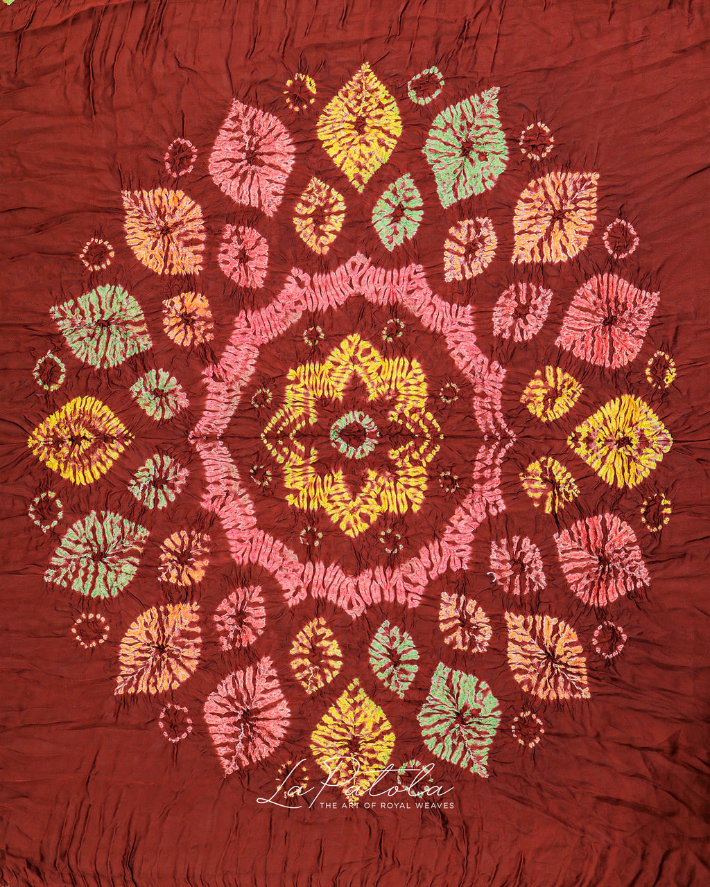 Rust Leaf Border Bandhej Saree