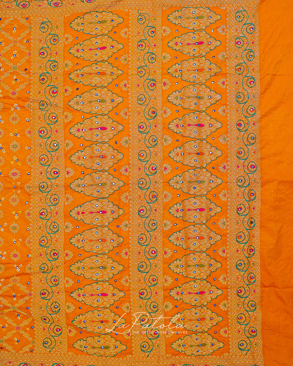 Saffron Floral Buti Bandhej Saree
