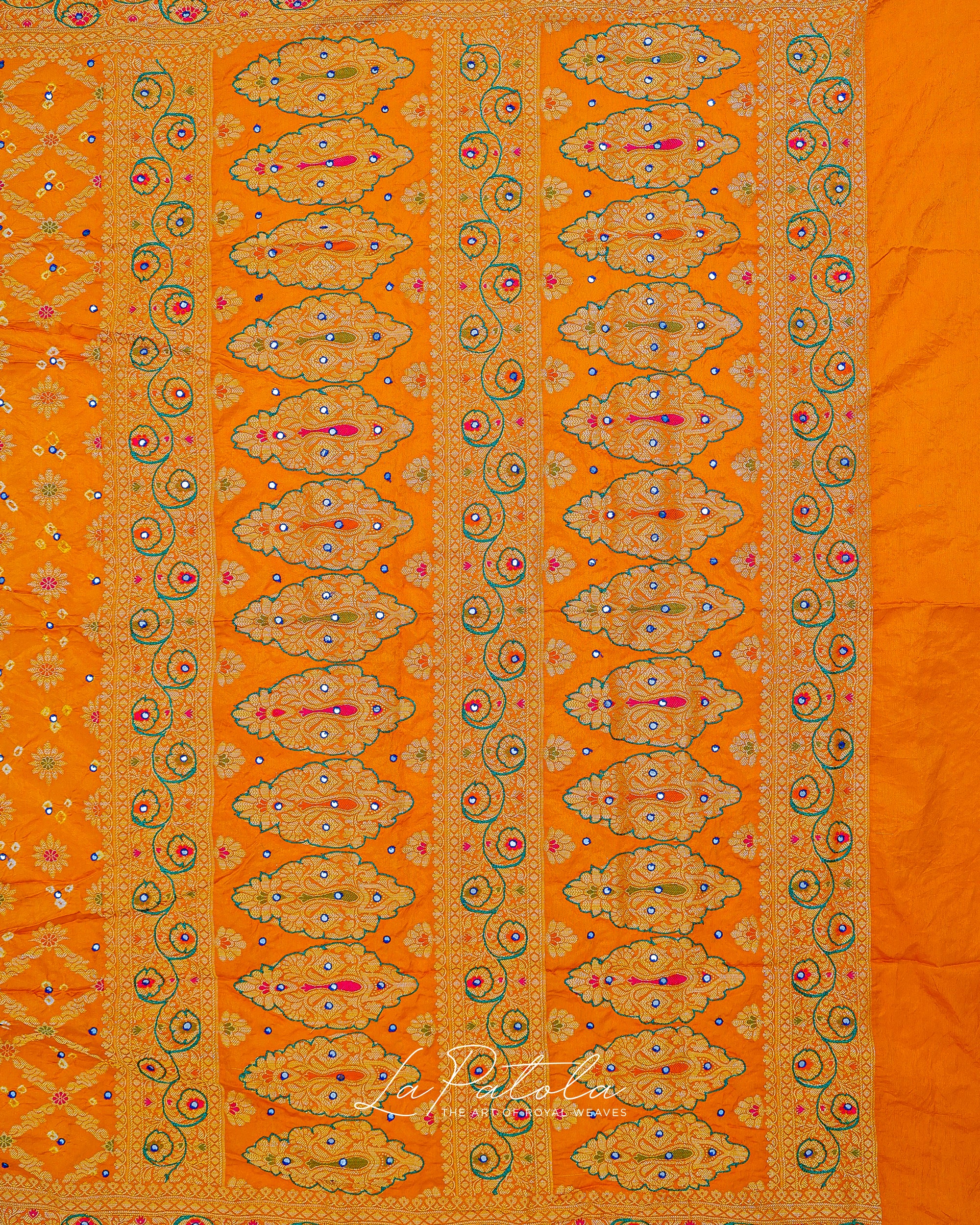 Saffron Floral Buti Bandhej Saree