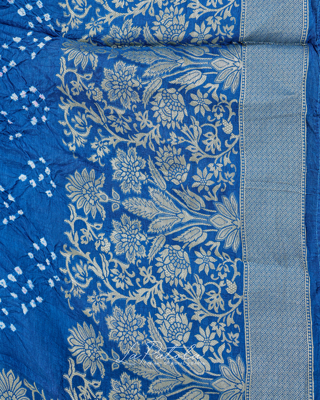 Royal Blue Diagonal Dot Bandhej Saree