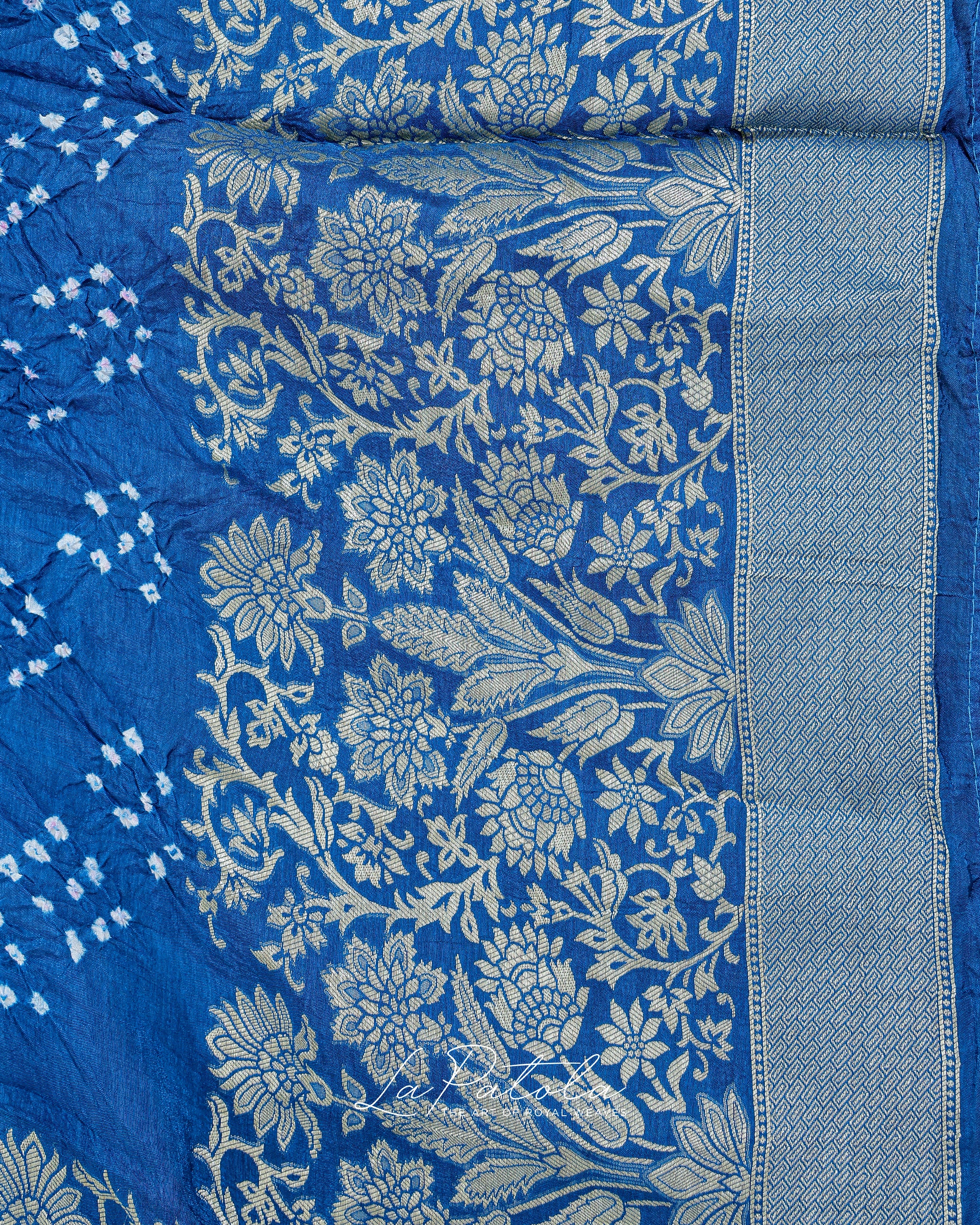 Royal Blue Diagonal Dot Bandhej Saree