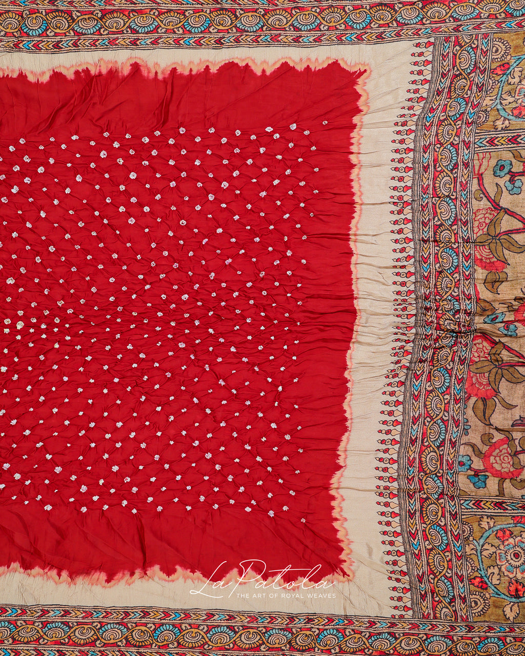 Red Printed Pallu Bandhej Saree
