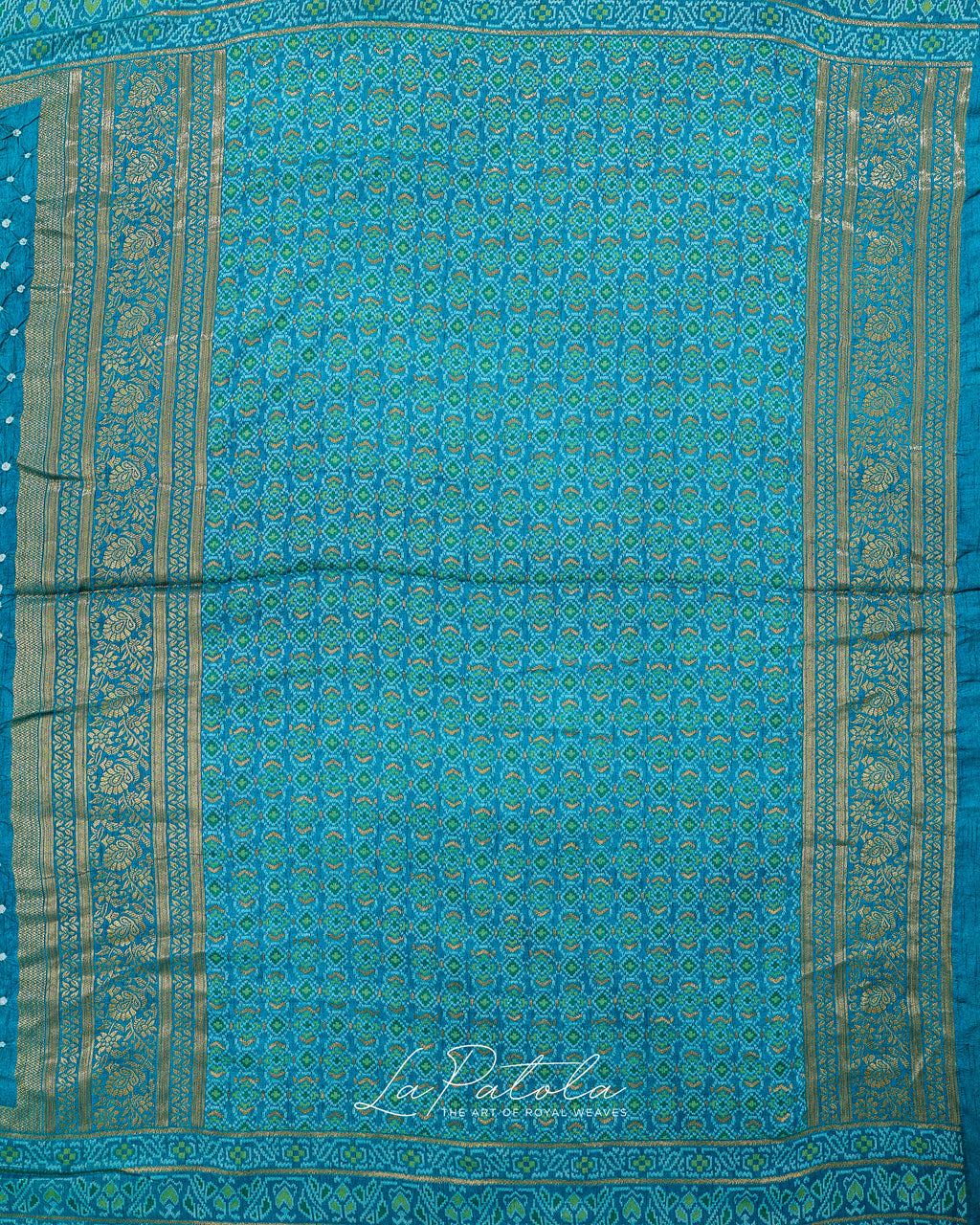 Teal Micro Dot Bandhej Saree