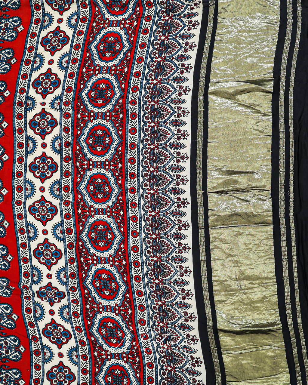 Red Ajrakh Border Bandhej Saree