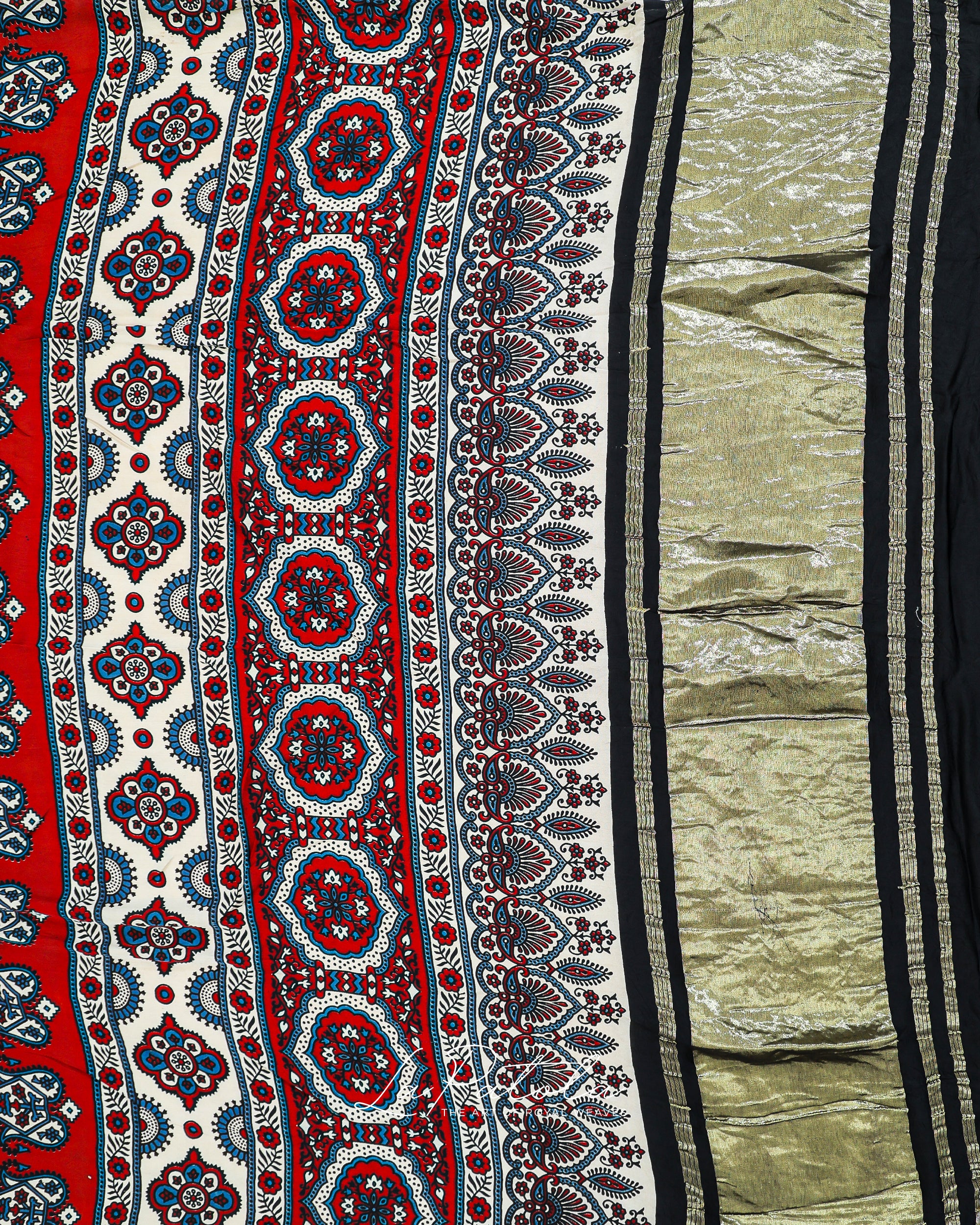 Red Ajrakh Border Bandhej Saree