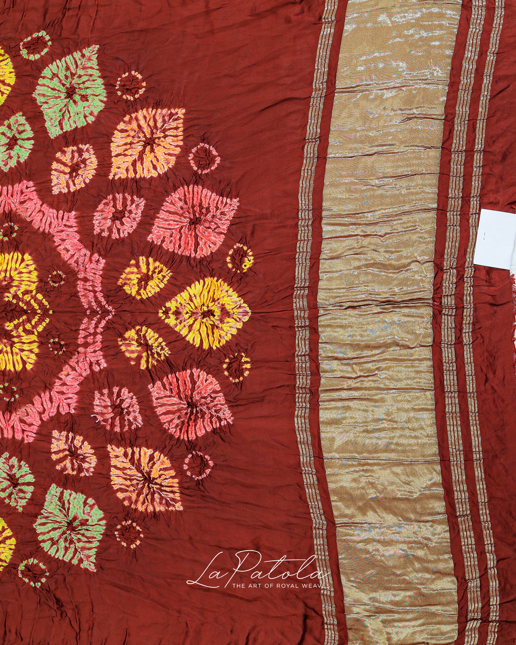 Rust Leaf Border Bandhej Saree