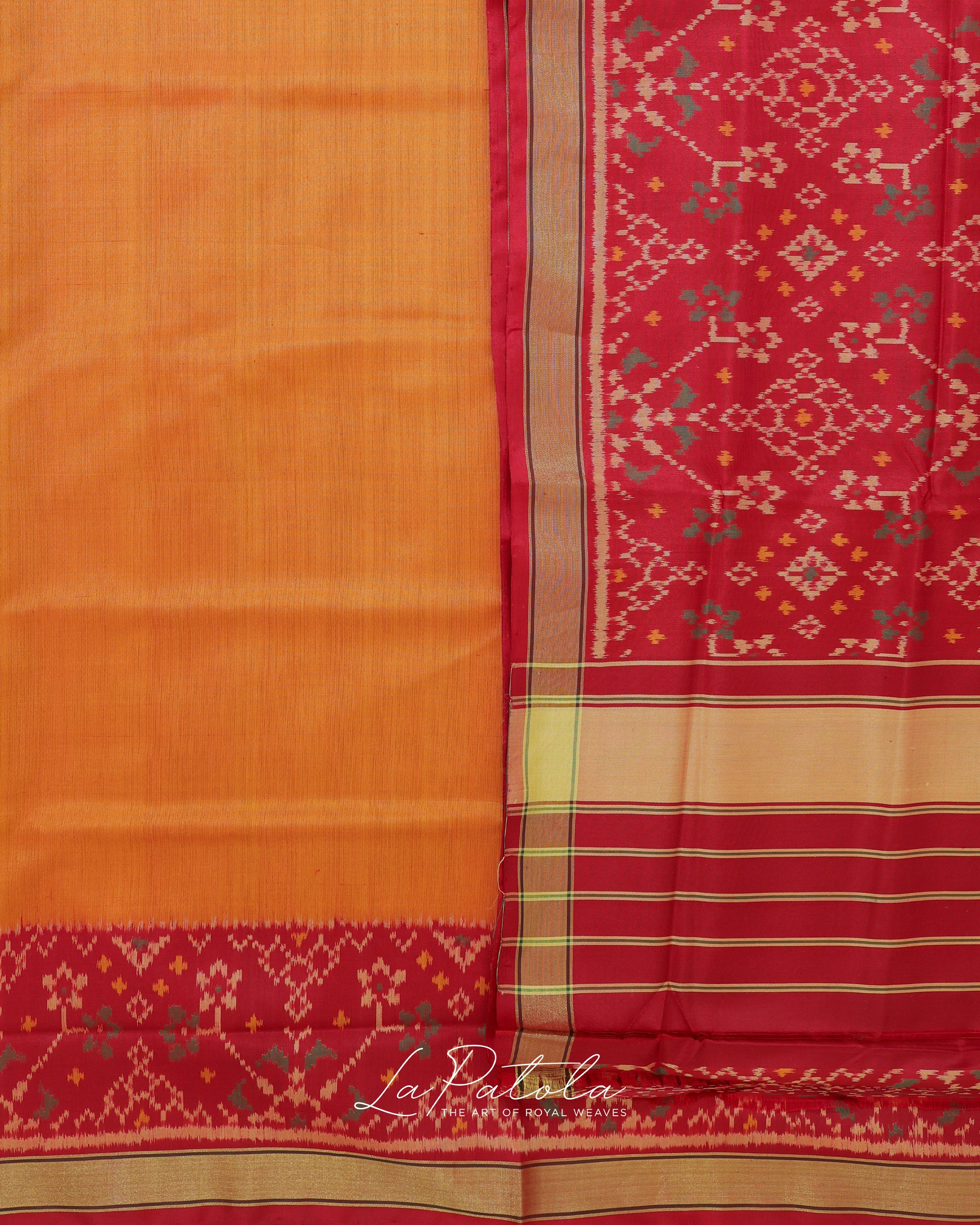 Mustard Orange Plain Border Patola Saree