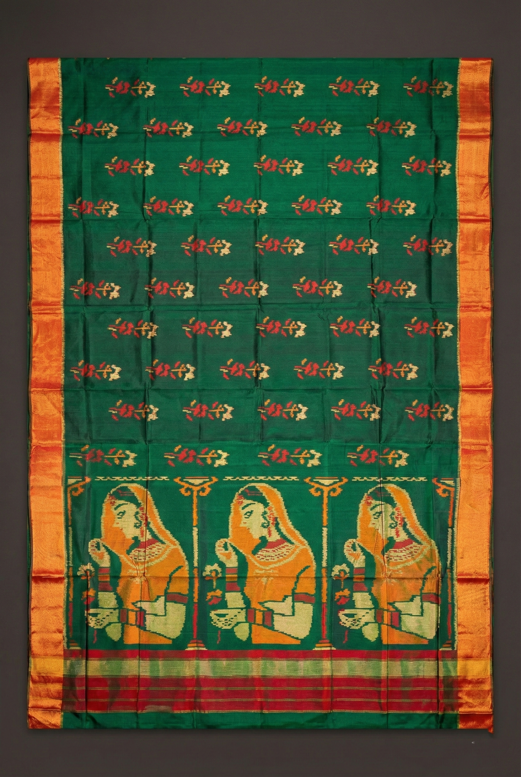 Black Pure Zari Patola Silk Saree with Gold Detailing - Black with gold detailing