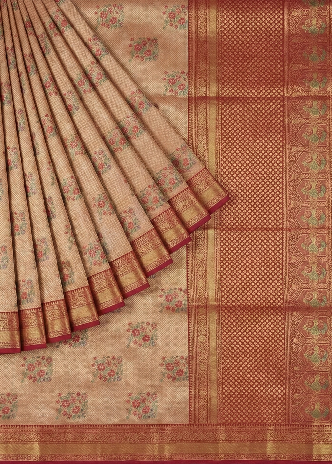 Silk Zari Border Pallu with Rose Buti Saree