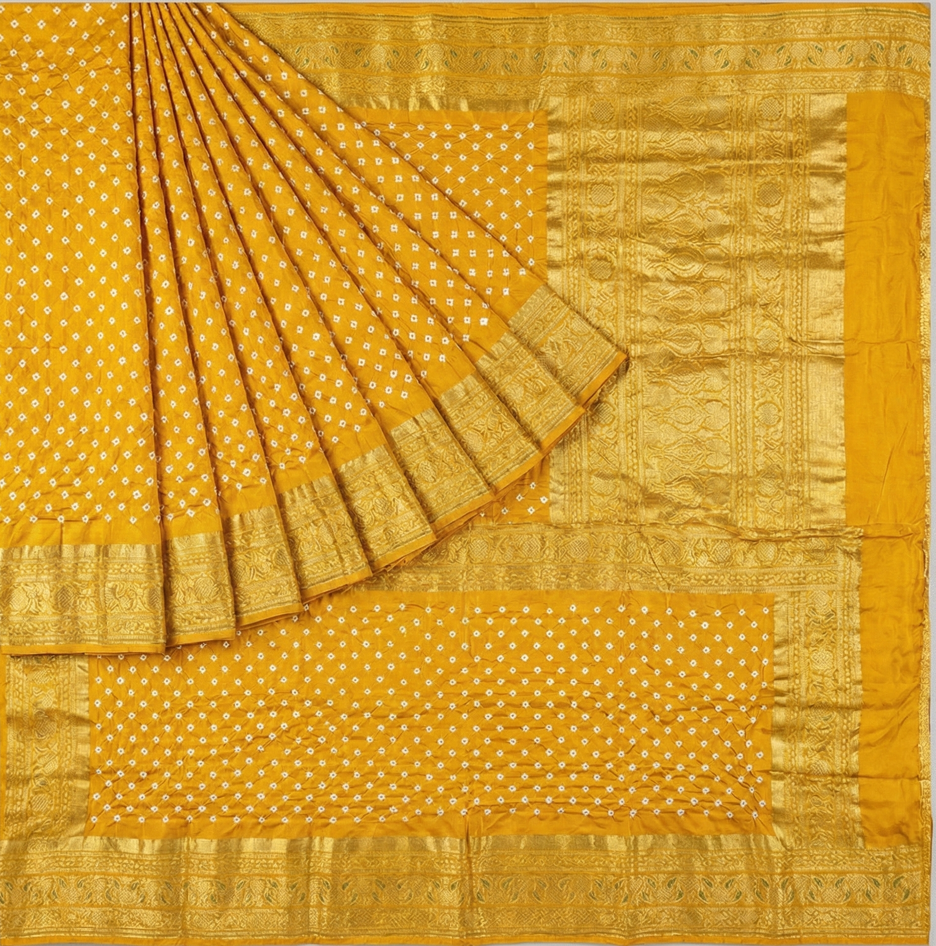 Mela Silk Mustard Bandhej Saree