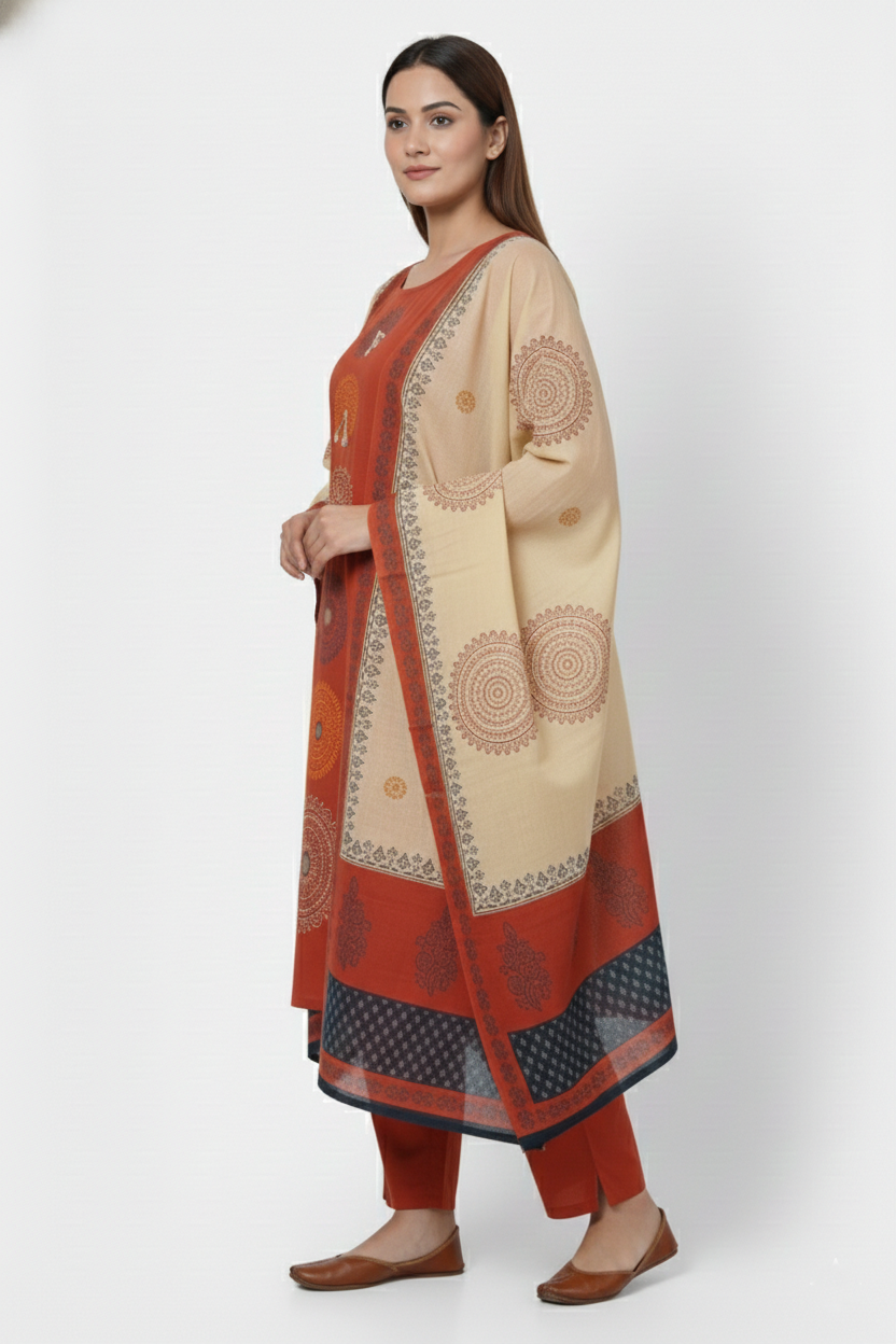 Rust Orange Handblock Print Kurta Pant Dupatta Set | 3PC Ethnic Wear