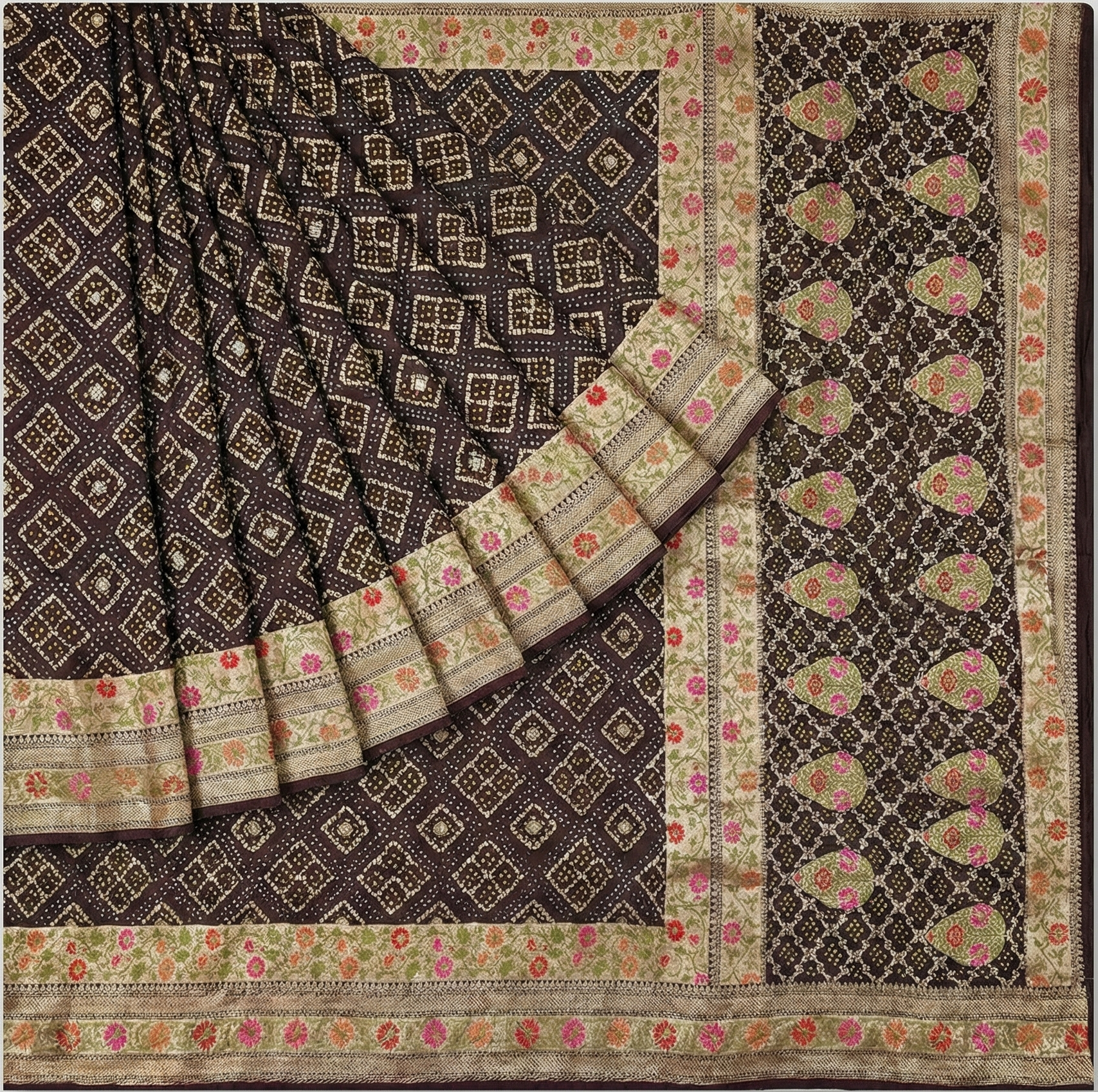 Classic Banarasi Coffee Bandhej Saree