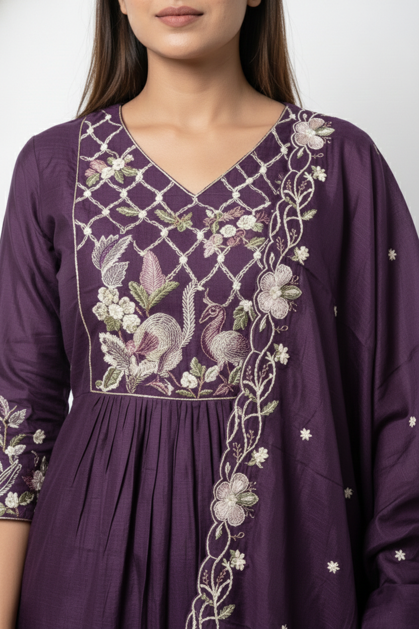 Purple Embroidered Stone Work Sharara Set with Dupatta | 3PC Festive Wear