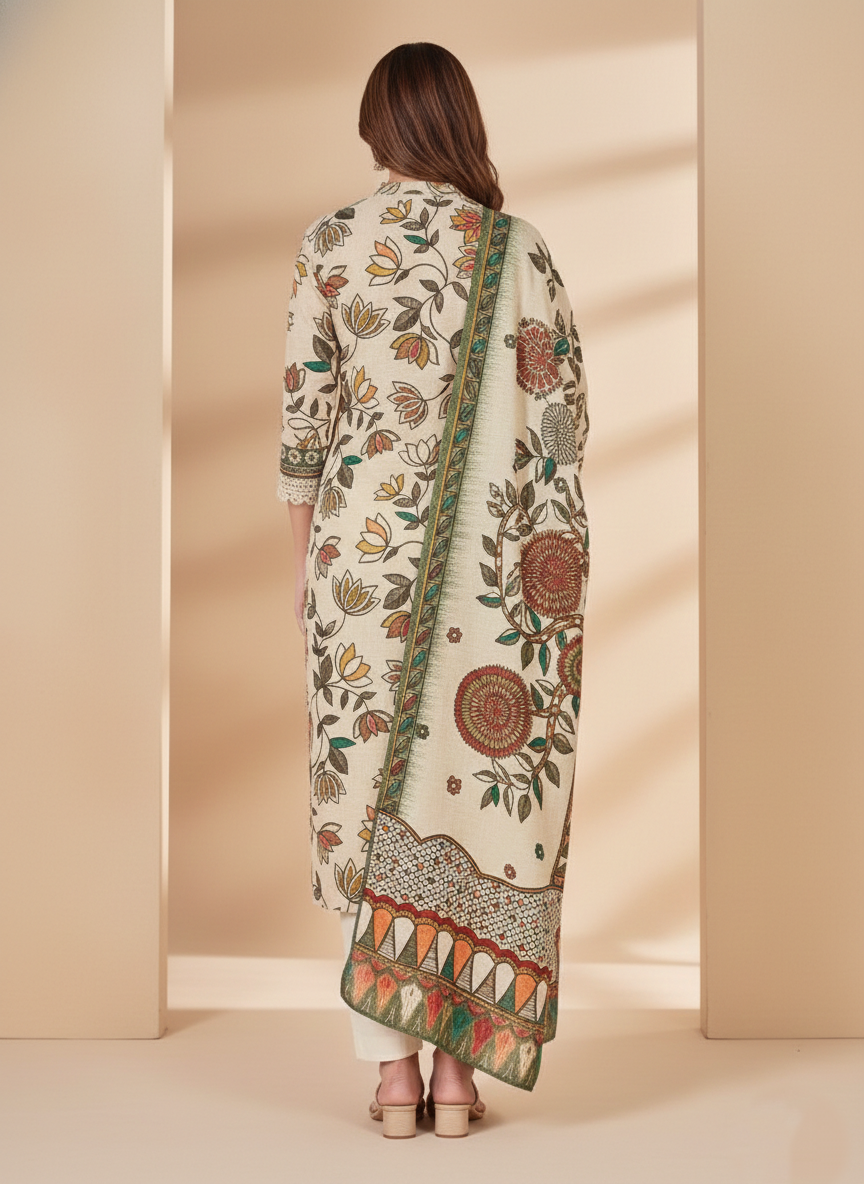 Multicolor Surat Cotton Embroidered Kurta 3-Piece Set with Dupatta – Floral Print