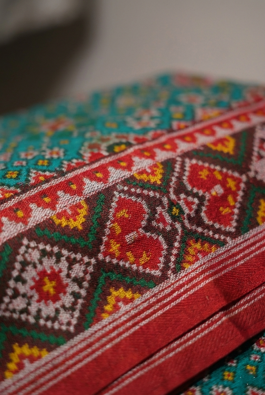 Green Twill Navratna Patola Silk Saree - Green