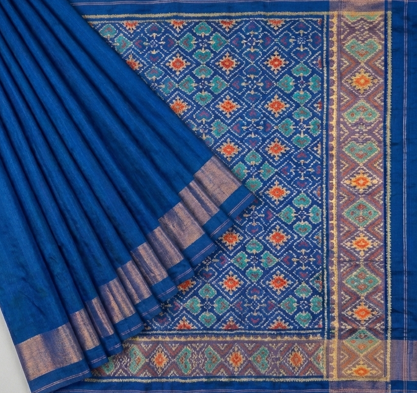 Royal Blue Manekchowk Pan Patola Silk Saree - Royal Blue
