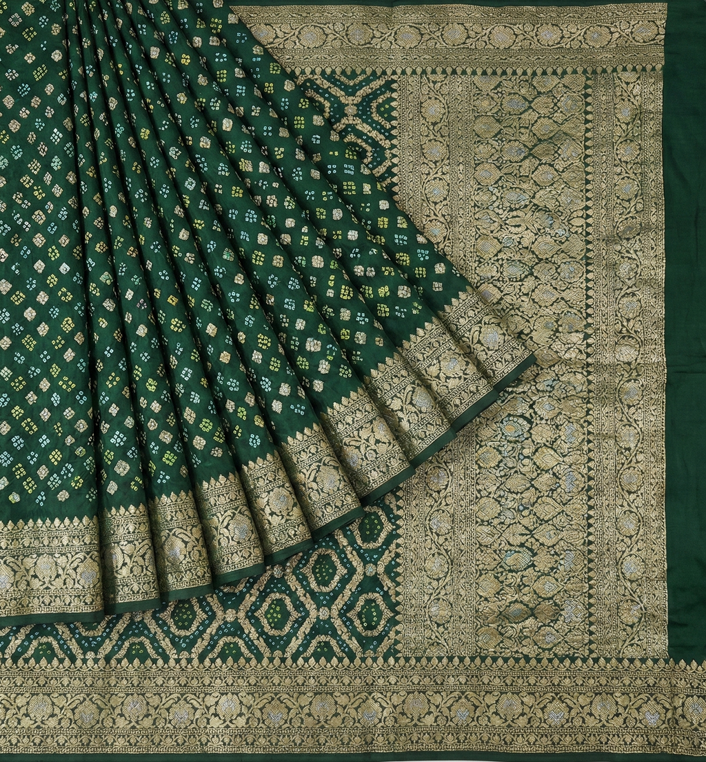 Pure Georgette Banarasi Rai Dana Bottle Green Bandhej