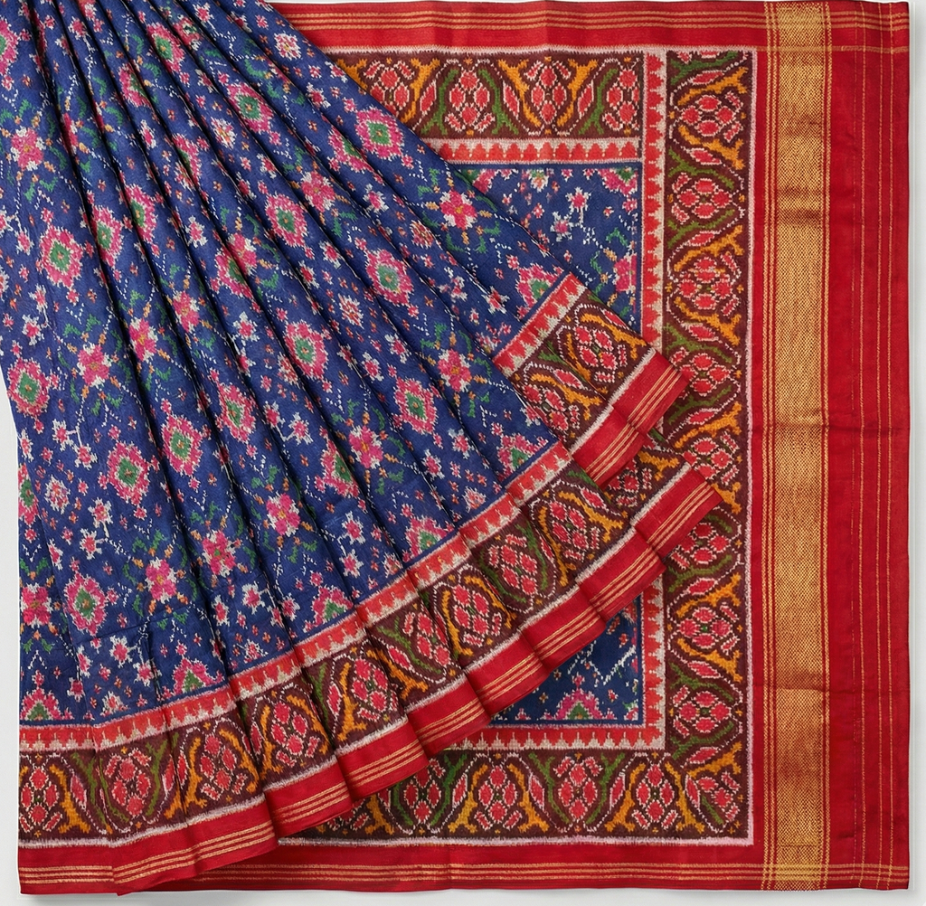 Twill Pure Navratna Patola Silk Saree - Navratna (multi-motif)