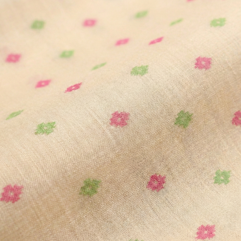 Cream and Pink Heritage Patola Silk Saree - Cream (soft ivory) base with pink accents