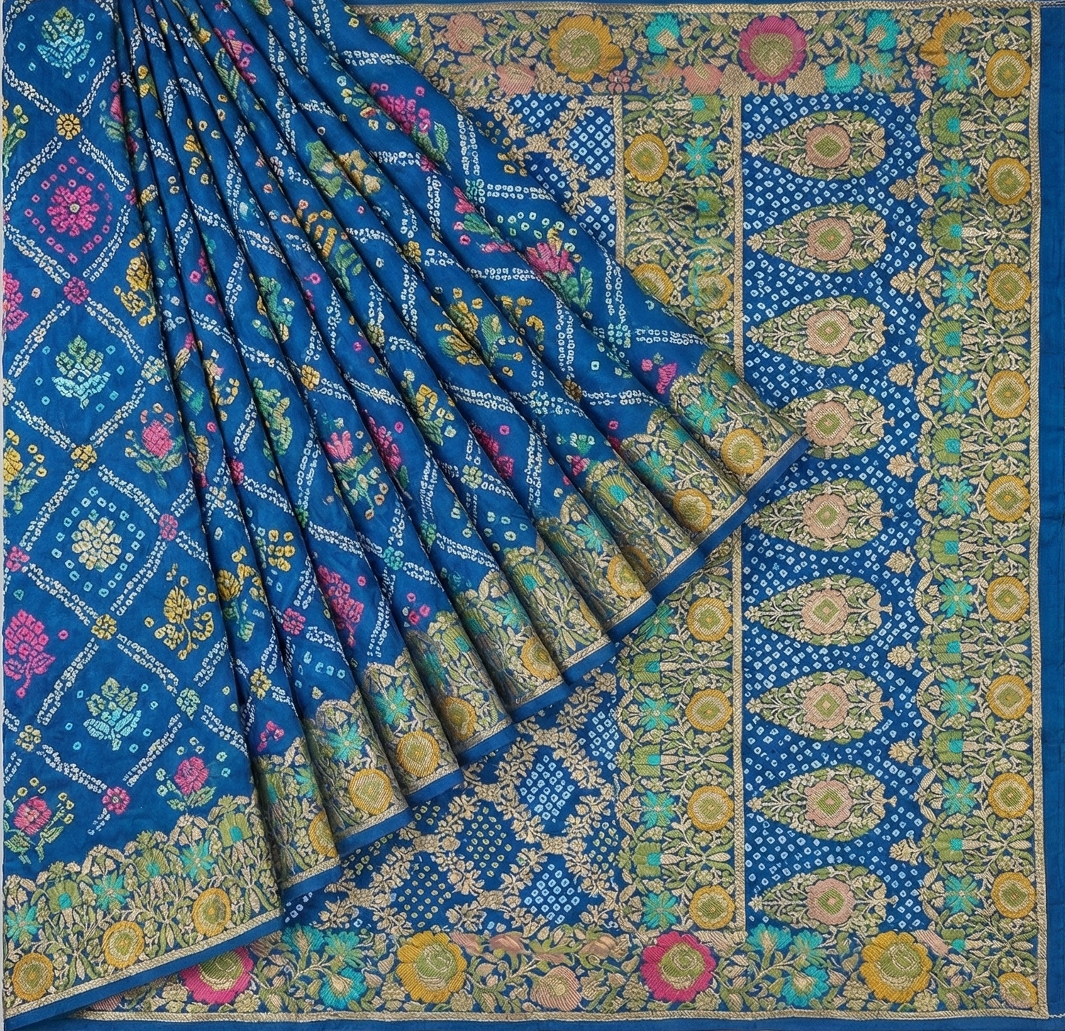 Peacock Green Bandhej Saree