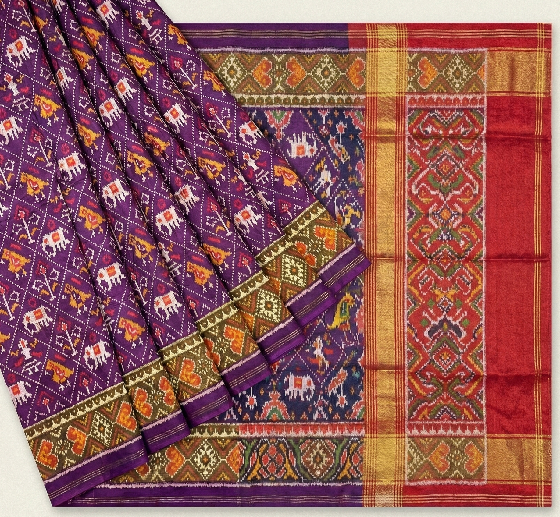 Magenta Panchratna Patola Silk Saree - Magenta