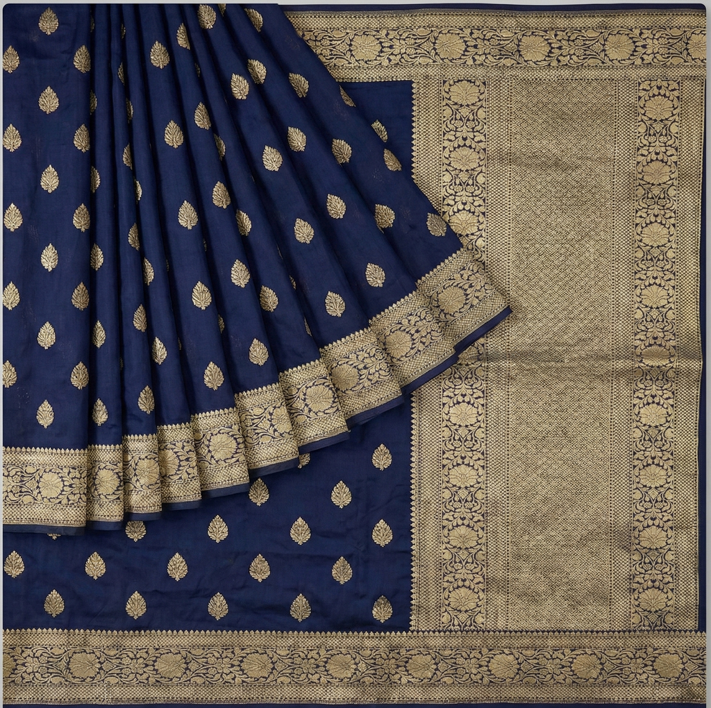 Banarasi Blue Bandhej Saree