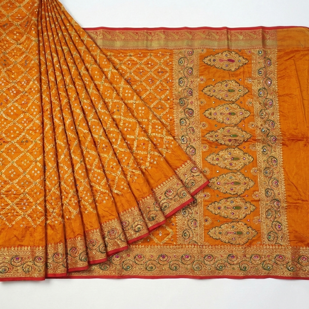 Golden Zari Gajmiter Work Silk Saree