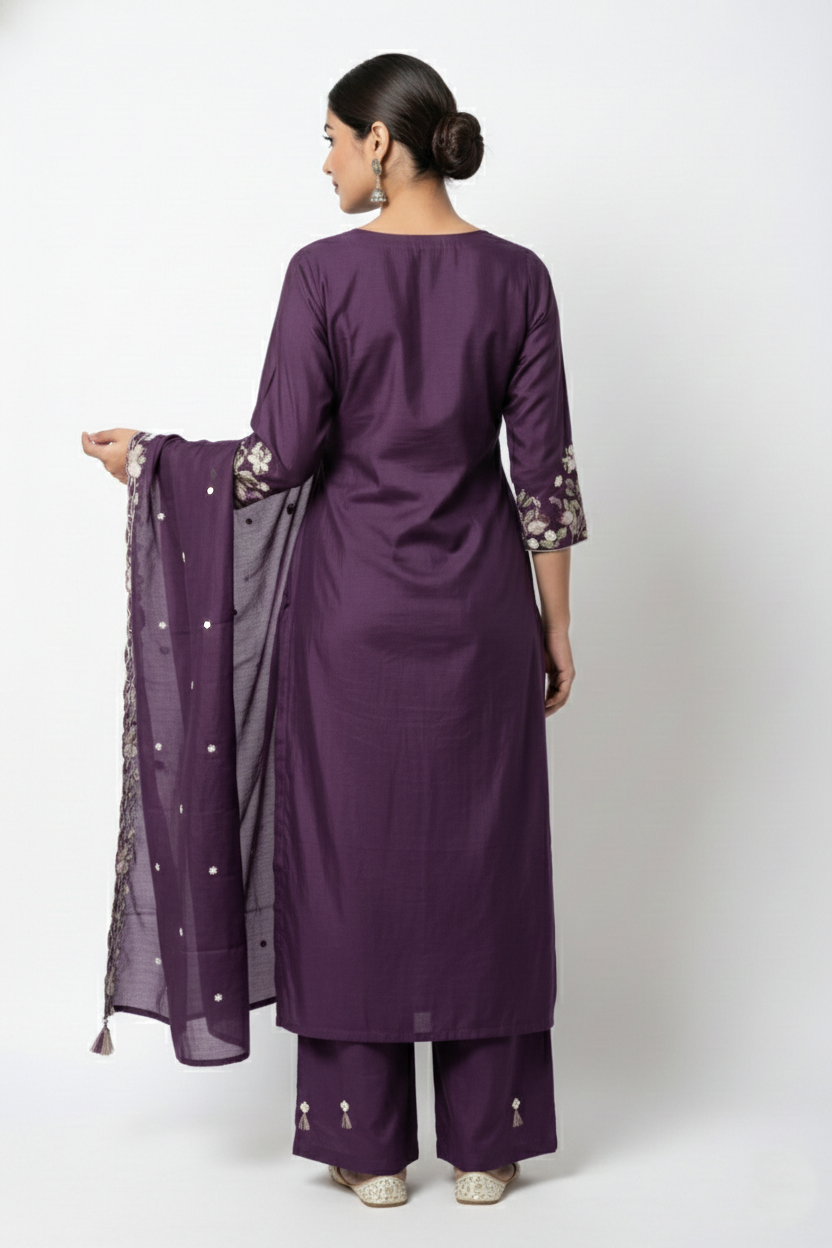 Purple Embroidered Stone Work Sharara Set with Dupatta | 3PC Festive Wear