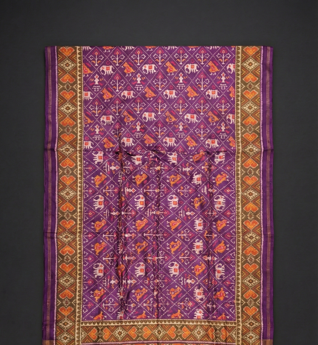 Magenta Panchratna Patola Silk Saree - Magenta