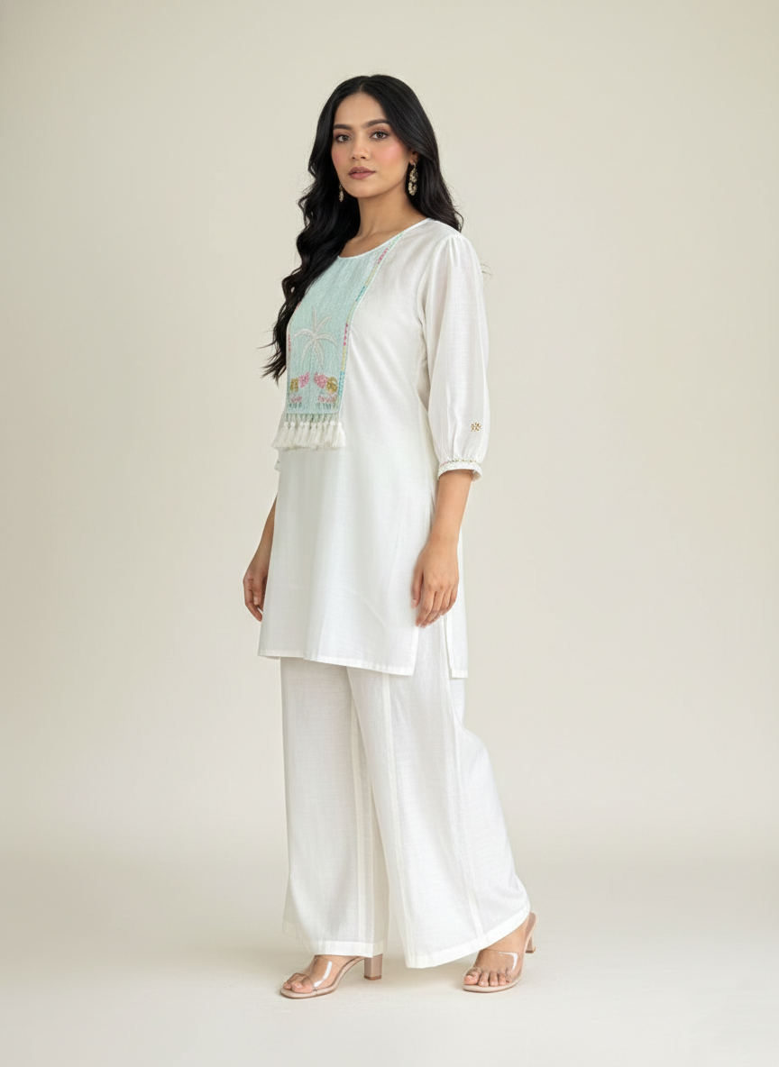 White Pure Cotton Kurti Palazzo Set – Comfortable Everyday Wear