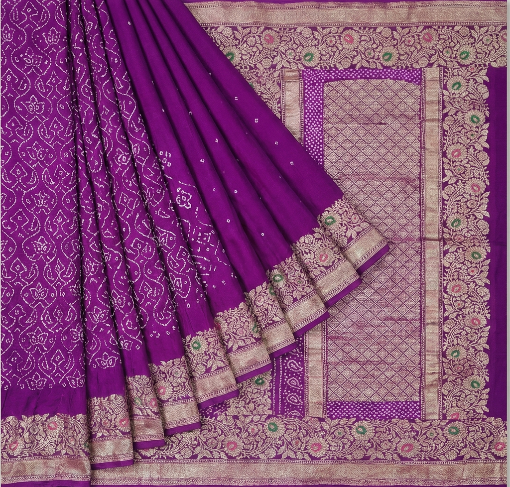 Kadwa Handloom Raidana Purple Bandhej Saree