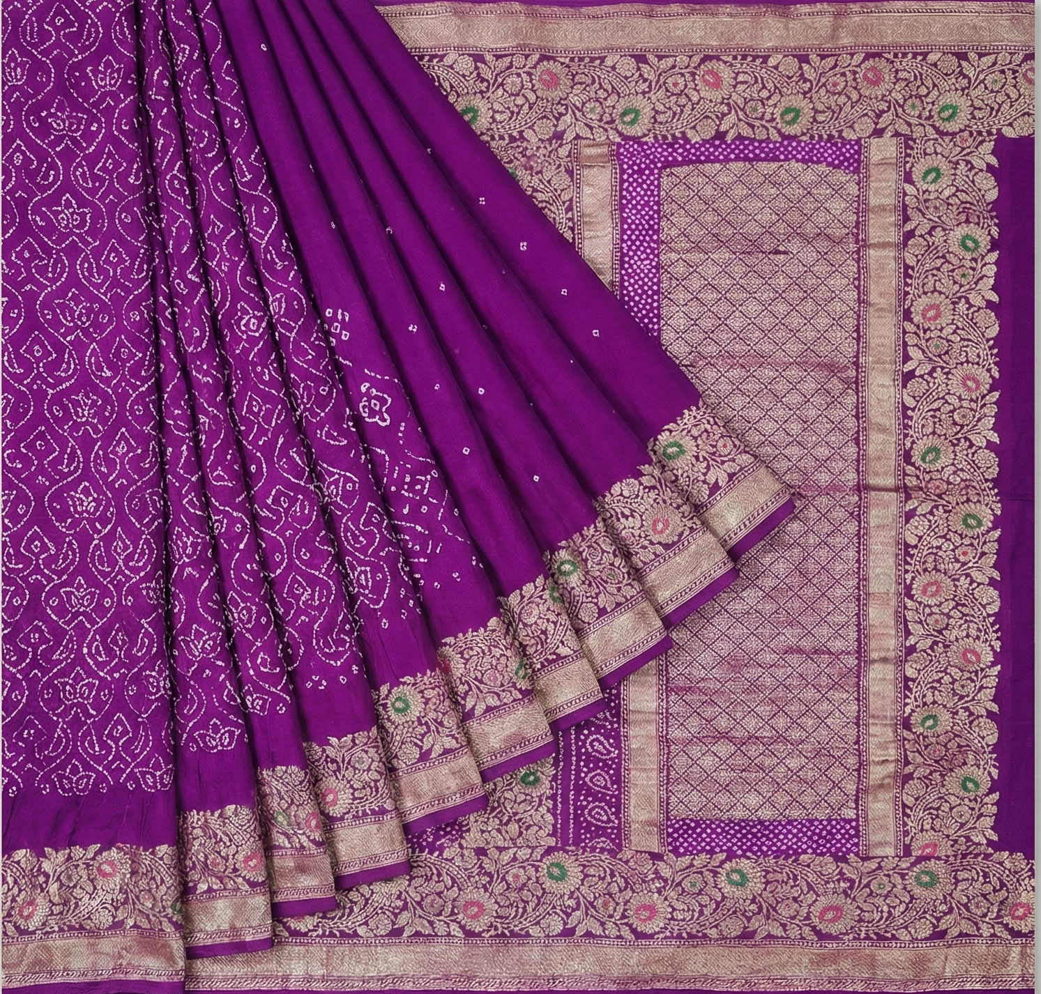 Kadwa Handloom Raidana Purple Bandhej Saree