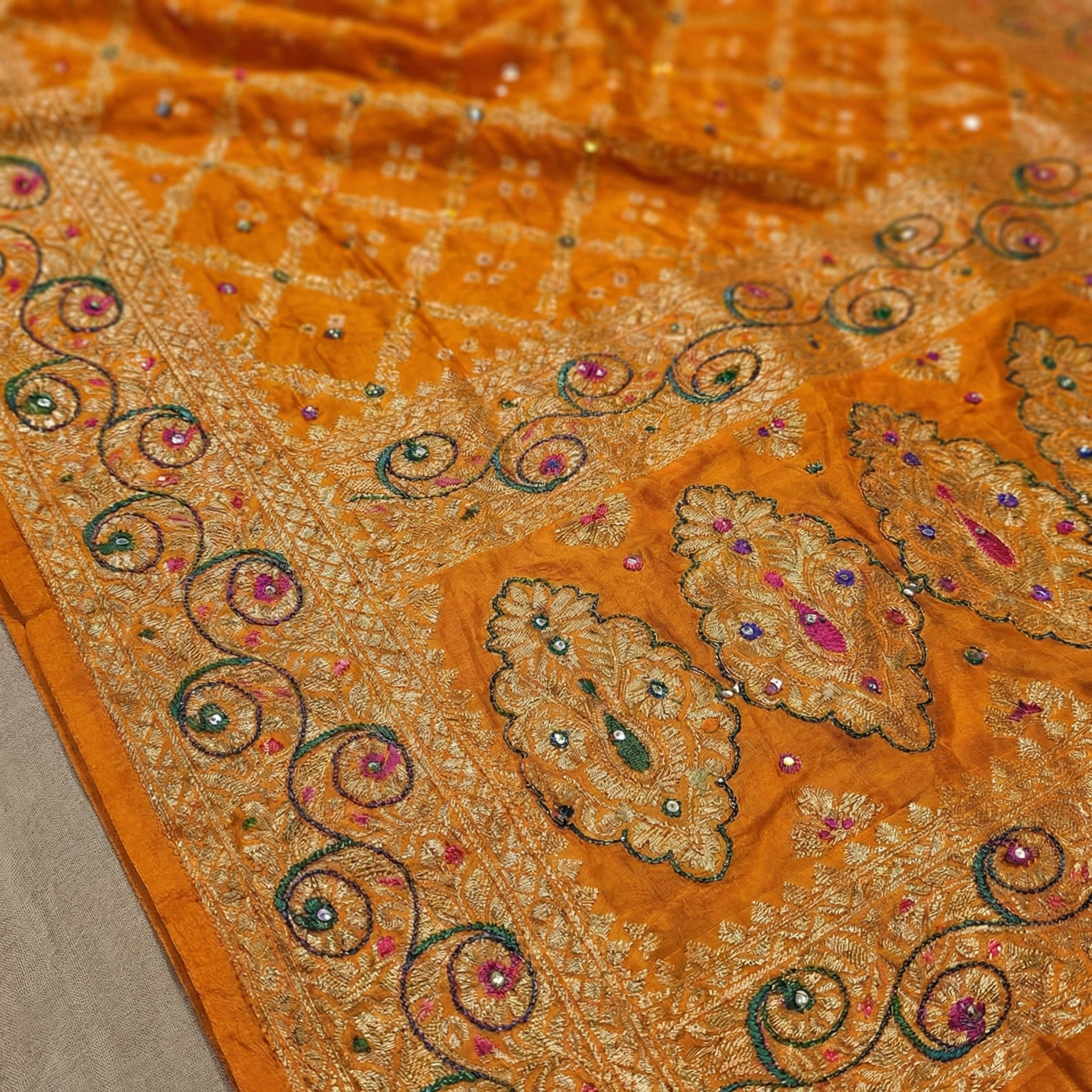 Golden Zari Gajmiter Work Silk Saree