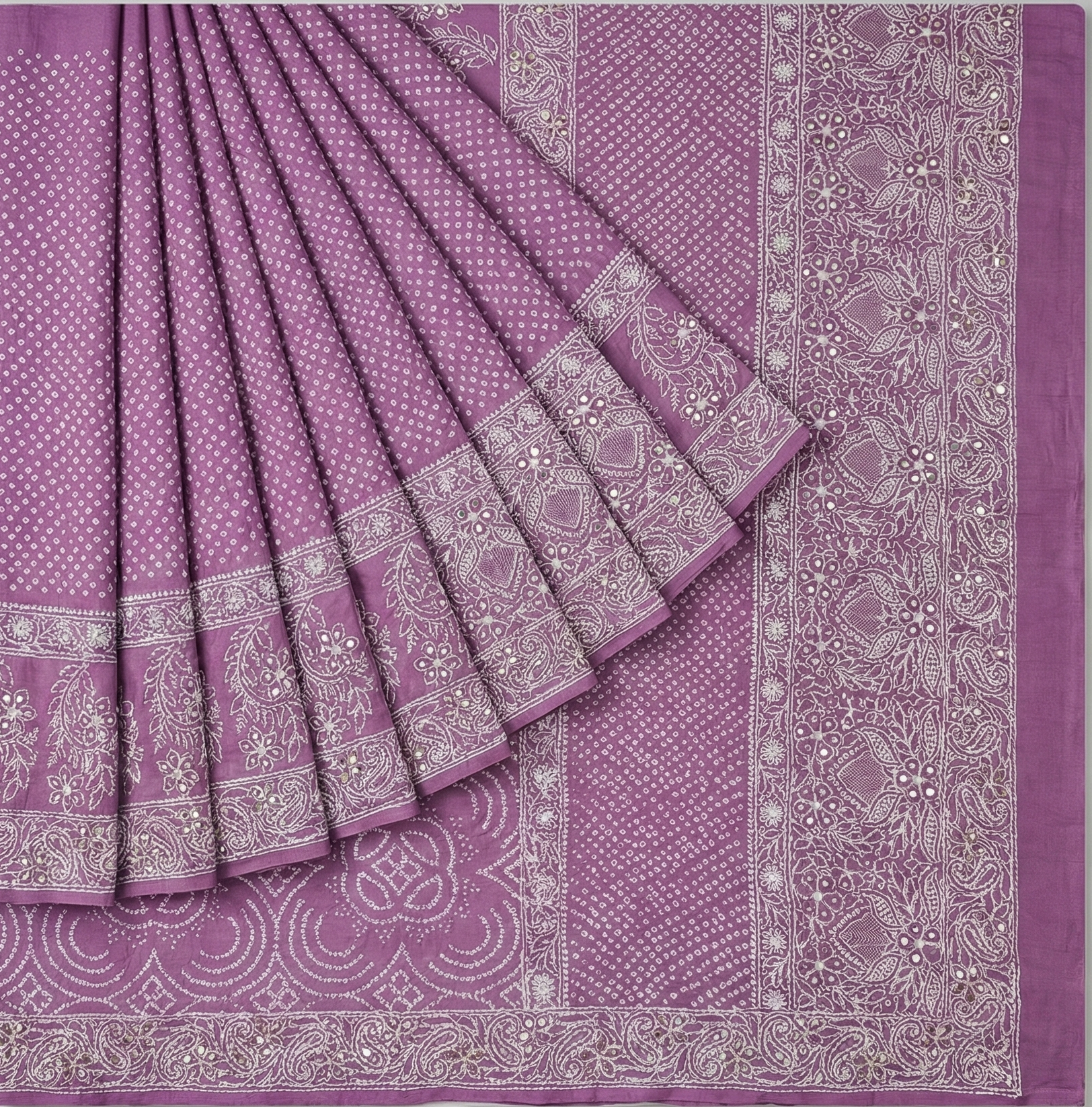 Pure Georgette Lucknavi Handwork Rai Dana Bandhej