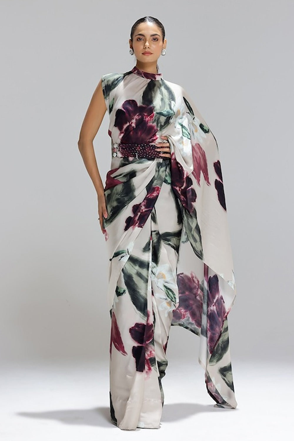 Modern Chic Multicolor Digital Floral Print Saree Original Japan Satin (Devsena satin).