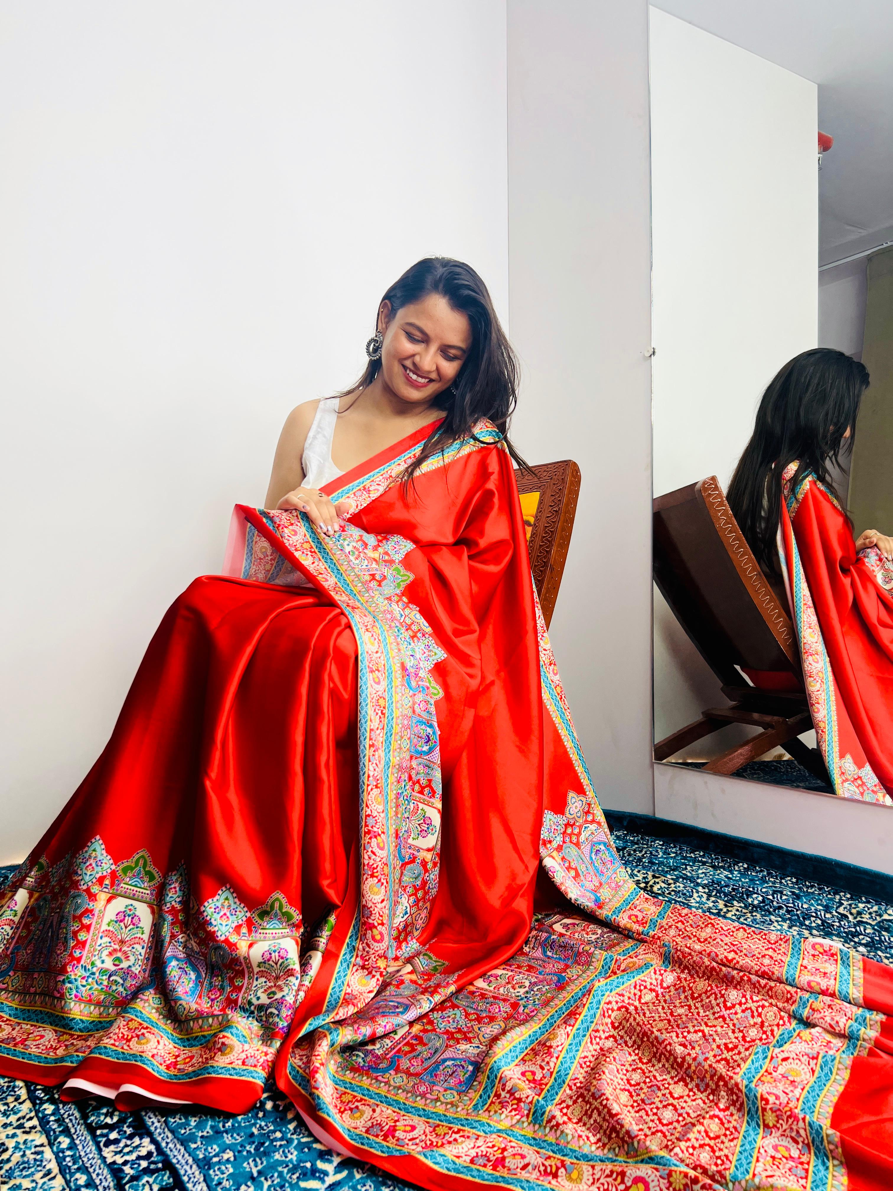 Kashmiri Pashmina Inspired Digital Print Original Japan Satin (Devsena satin)