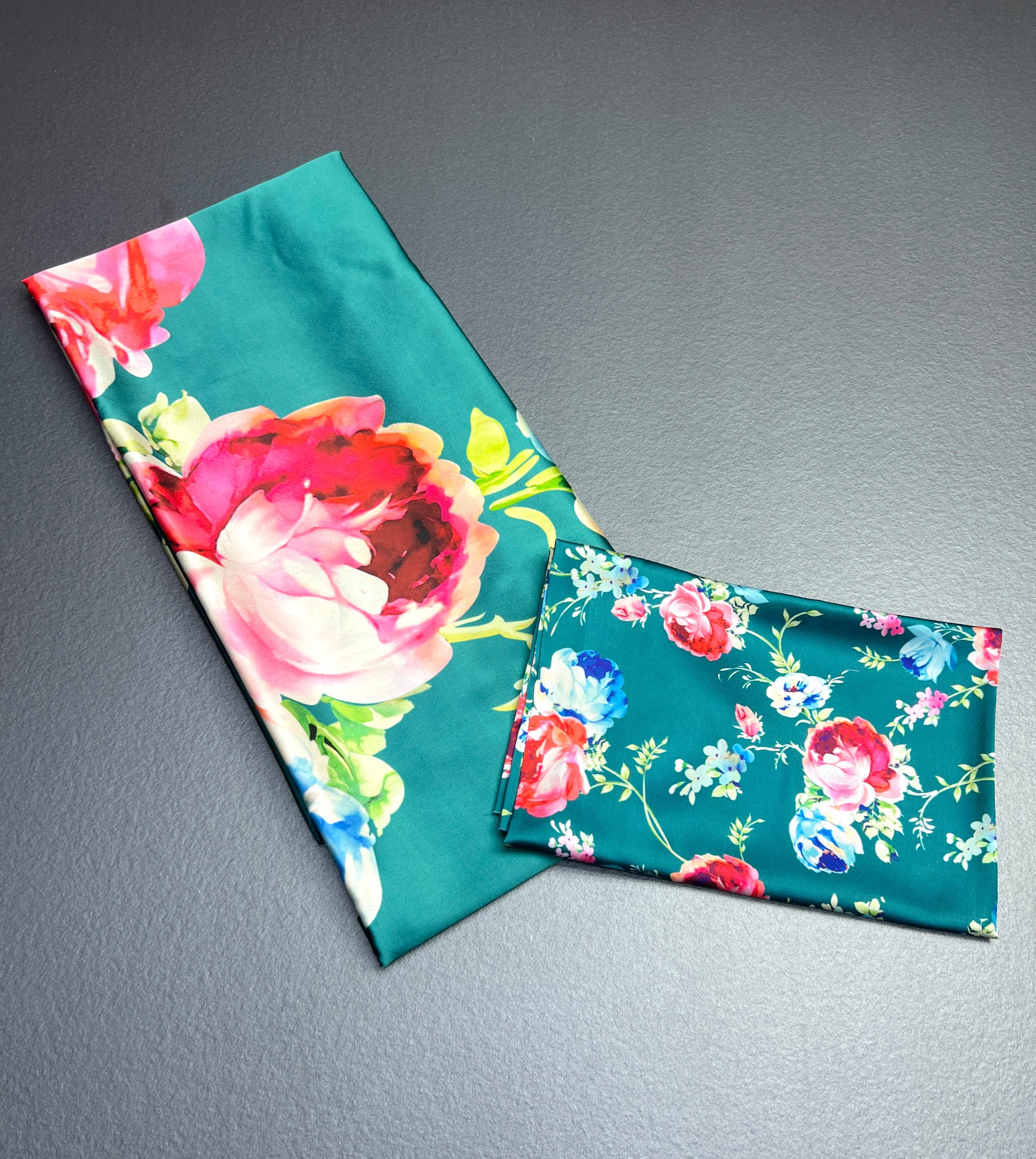 Firozi Floral Digital Printed  Original Japan Satin (Devsena satin)