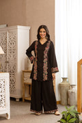 Black Floral Embroidered Kurti Palazzo Set – V-Neck & Bell Sleeves
