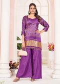 Silk Purple Bandhej Kurti Palazzo Set – Zari Bandhej Look