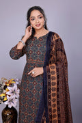 Blue Brown Azamakh Style Zari & Mirror Work 2-Piece Set