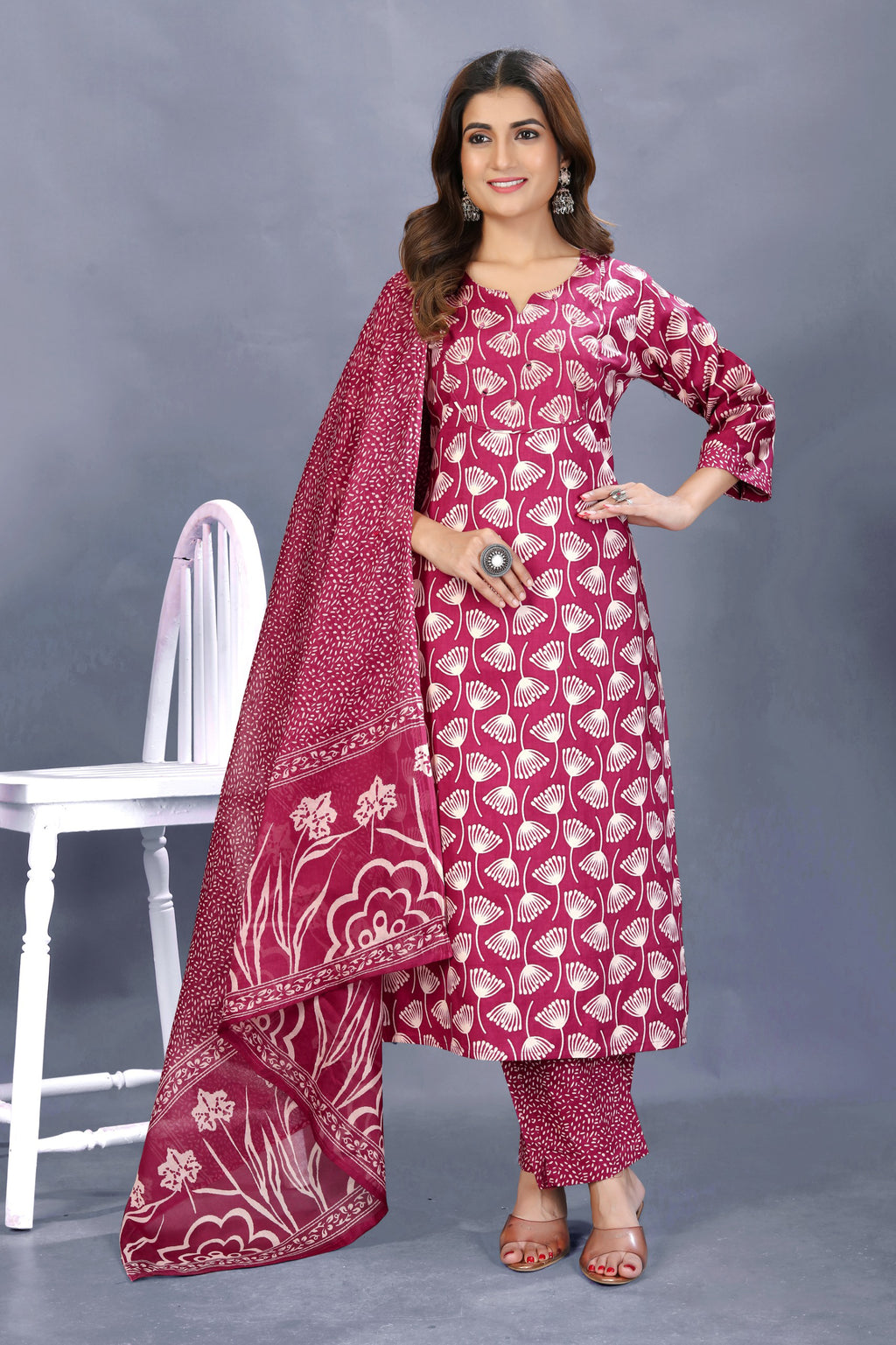 Pink Brown Poplin Zari & Mirror Work 2-Piece Kurta Set