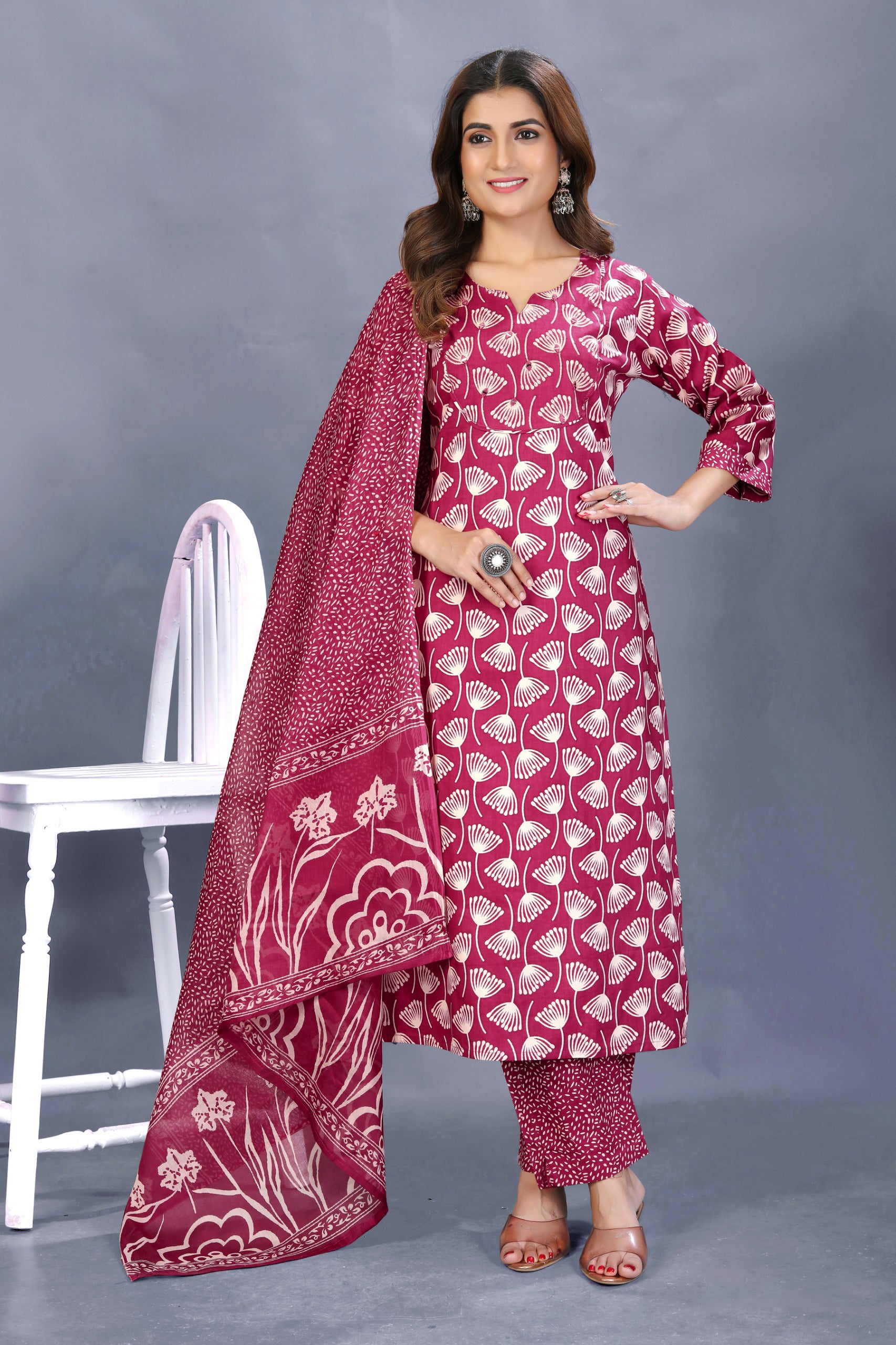 Pink Brown Poplin Zari & Mirror Work 2-Piece Kurta Set