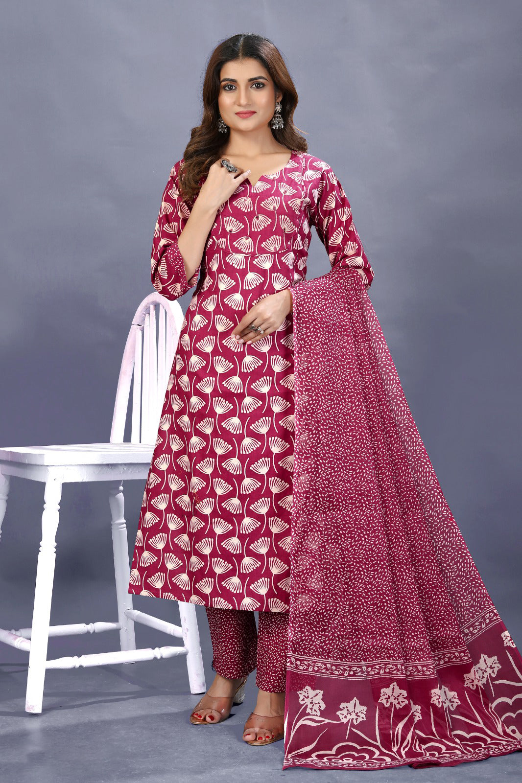 Pink Brown Poplin Zari & Mirror Work 2-Piece Kurta Set