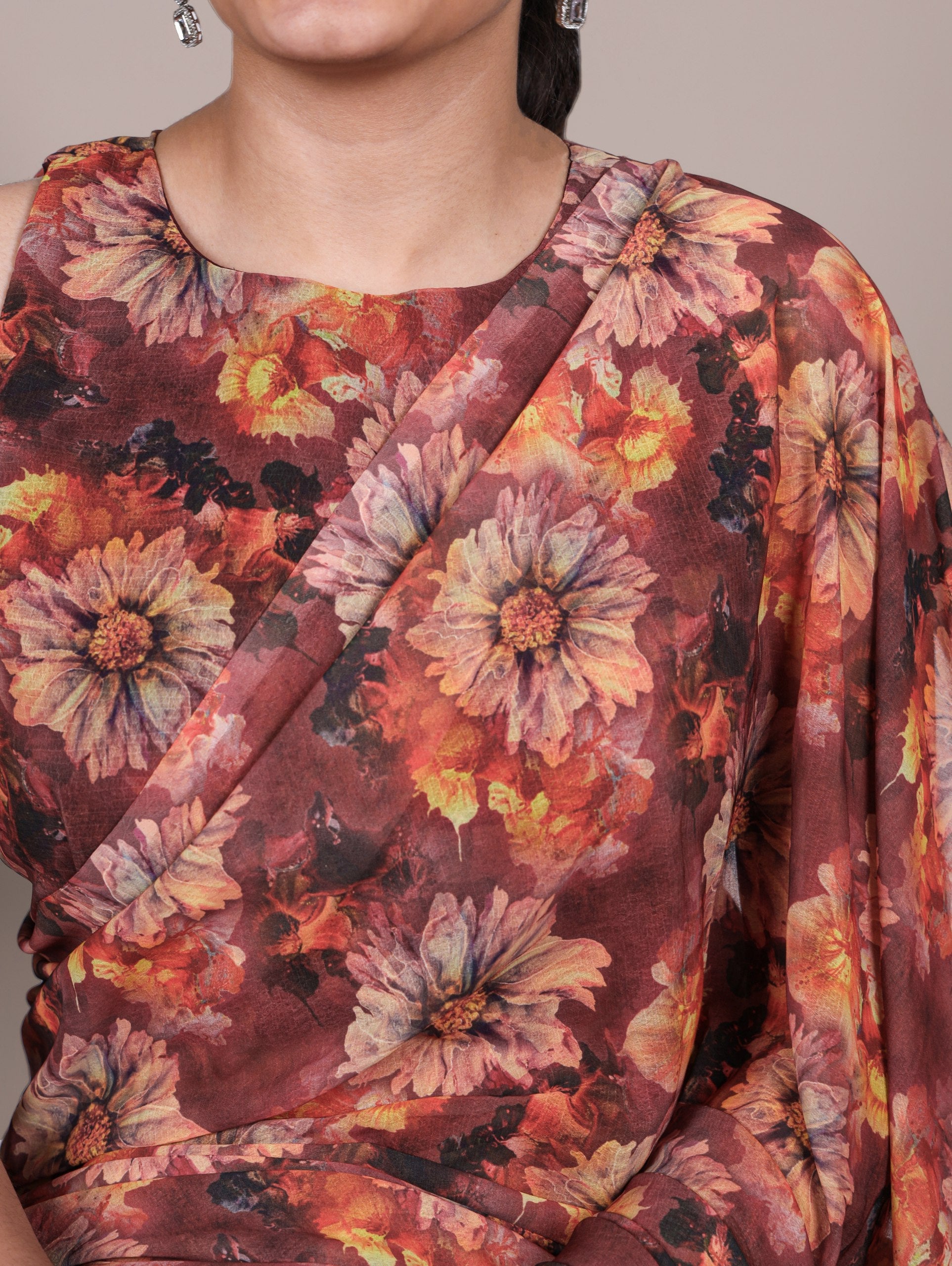 Trendy Floral Print Saree