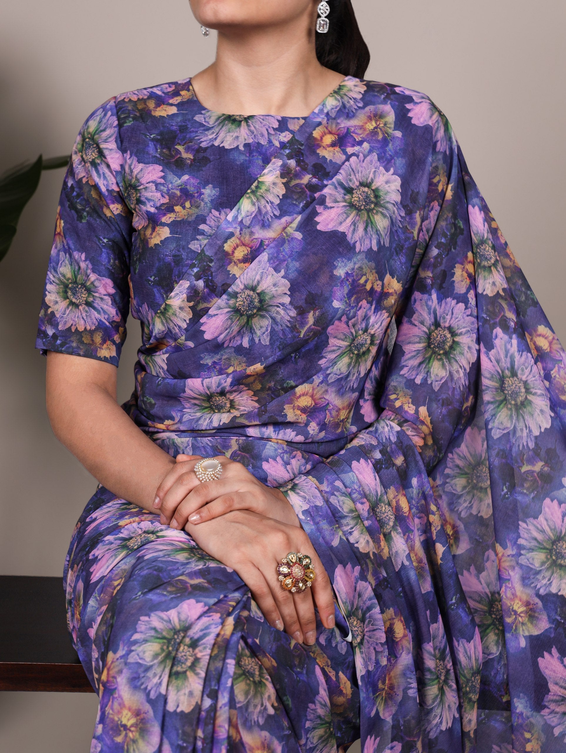 Trendy Floral Print Saree