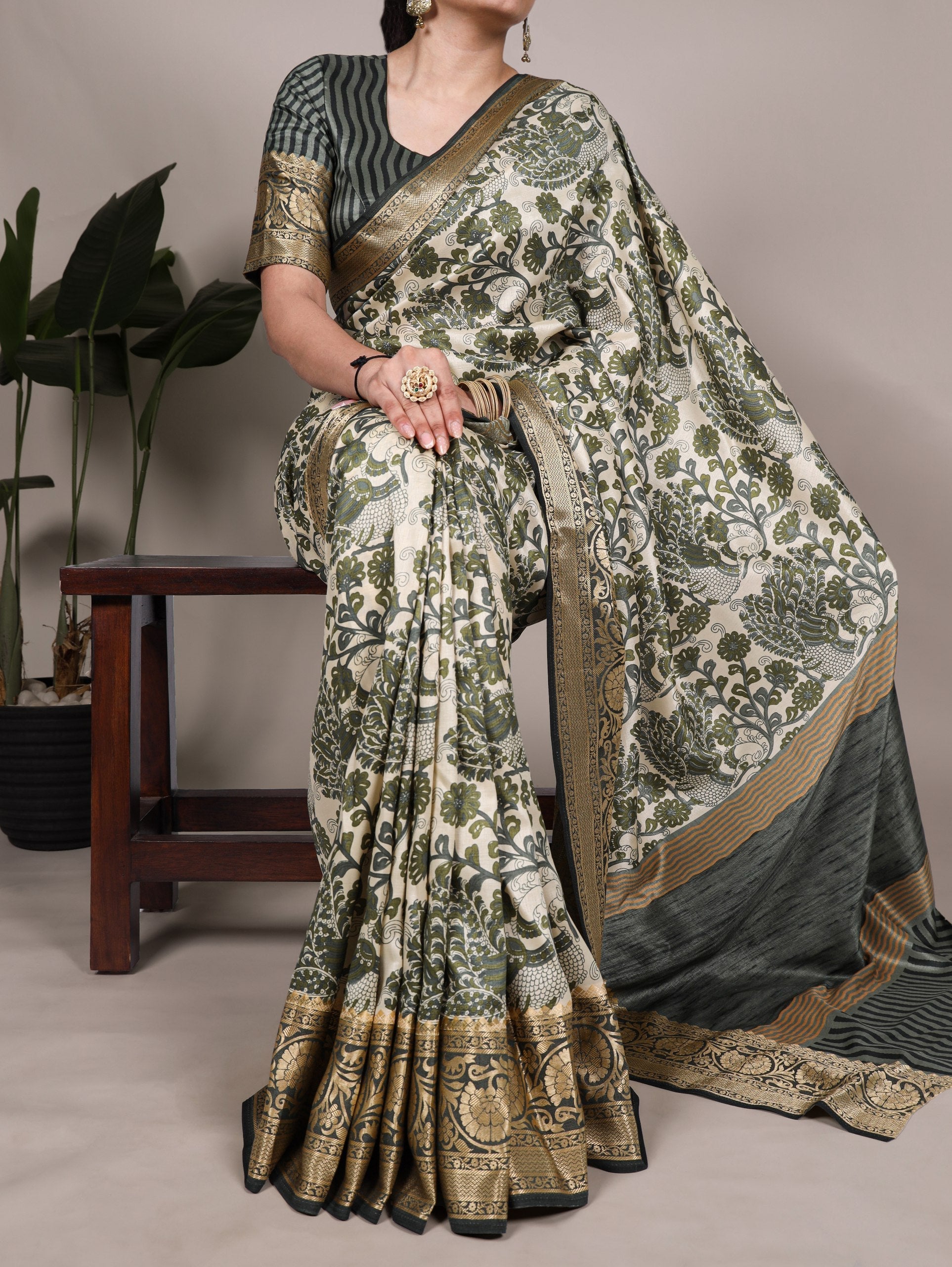 Saree with Rich Golden Zari Border Work